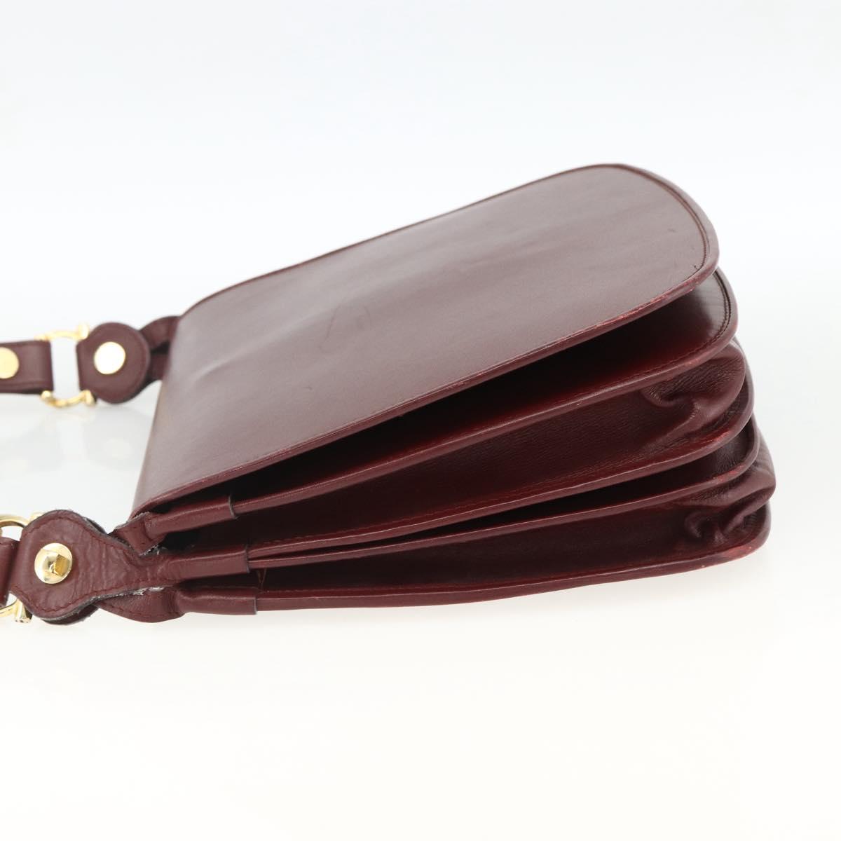 CARTIER Must Line Shoulder Bag Leather Bordeaux Gold Auth BSZ395