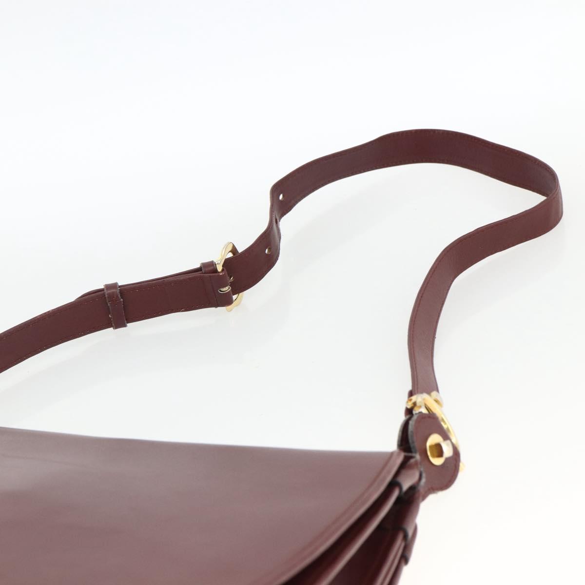 CARTIER Must Line Shoulder Bag Leather Bordeaux Gold Auth BSZ395