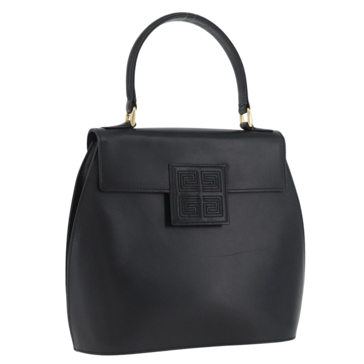 GIVENCHY Hand Bag Leather Black Gold Auth BSZ396