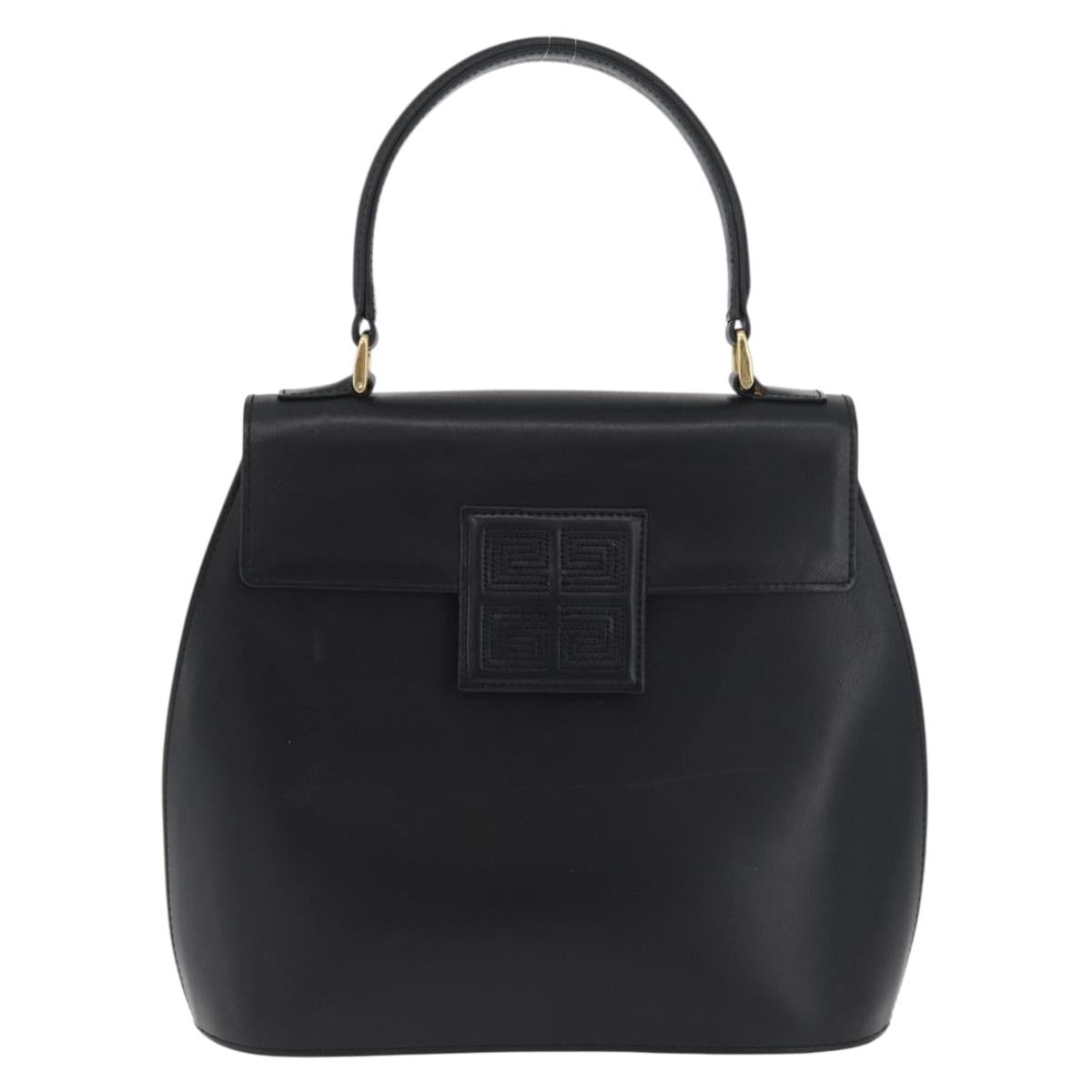 GIVENCHY Hand Bag Leather Black Gold Auth BSZ396