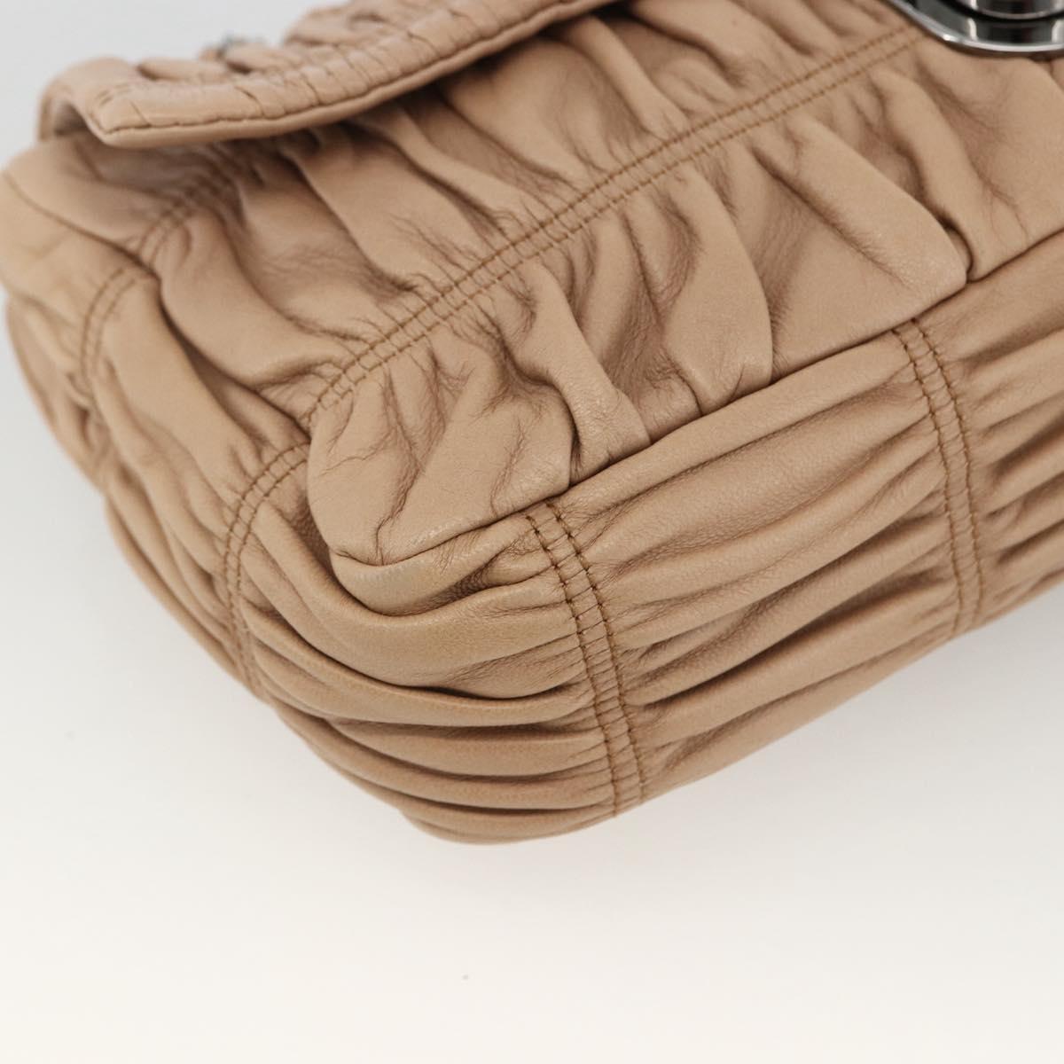 PRADA Chain Shoulder Bag Leather Beige Silver Auth BSZ397