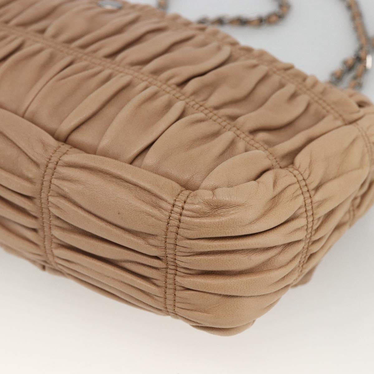 PRADA Chain Shoulder Bag Leather Beige Silver Auth BSZ397
