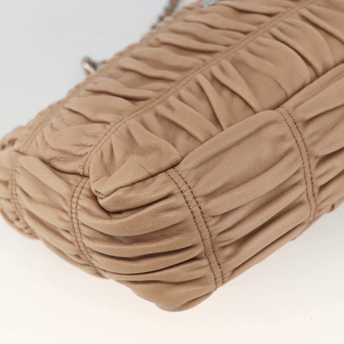 PRADA Chain Shoulder Bag Leather Beige Silver Auth BSZ397