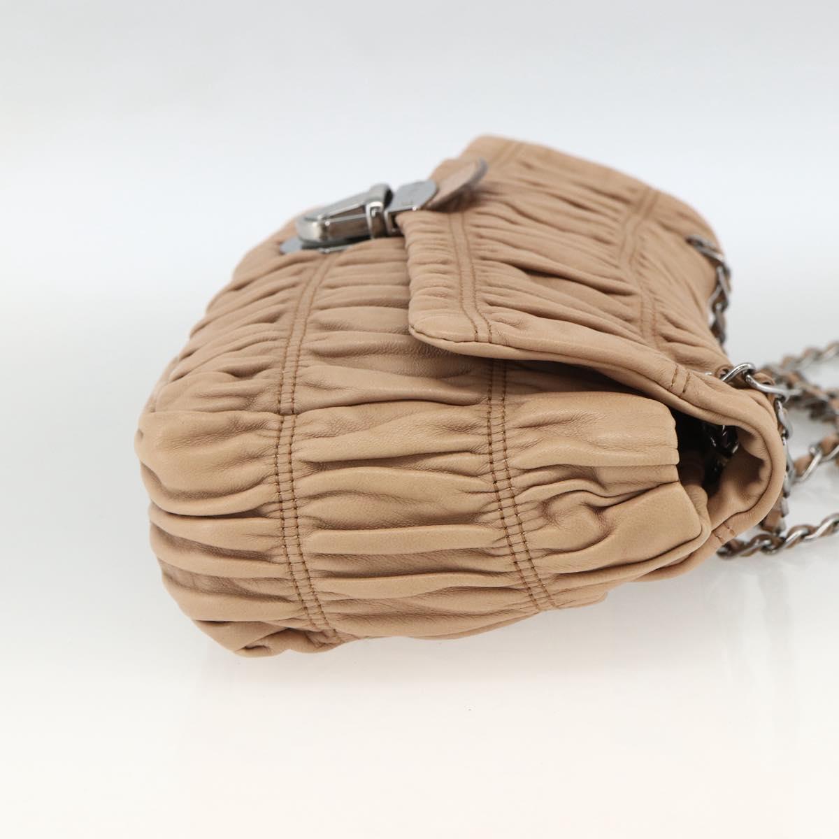 PRADA Chain Shoulder Bag Leather Beige Silver Auth BSZ397