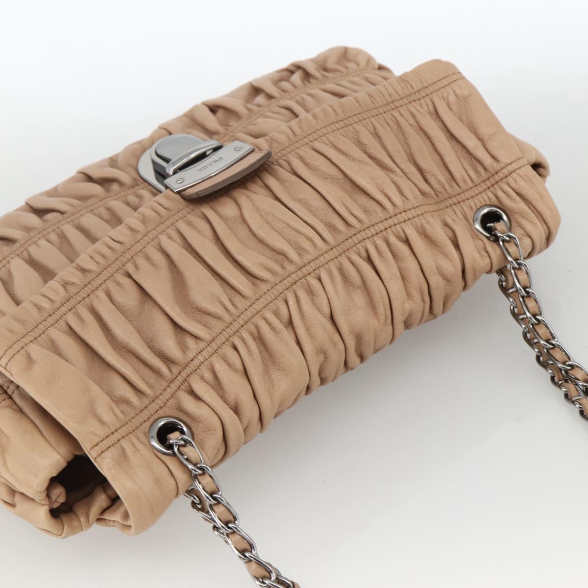 PRADA Chain Shoulder Bag Leather Beige Silver Auth BSZ397