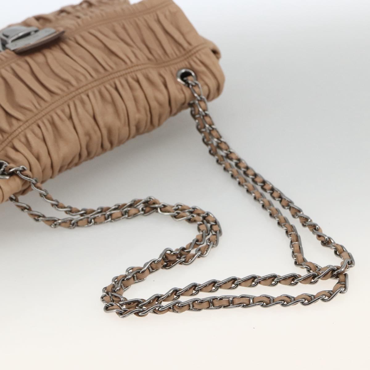 PRADA Chain Shoulder Bag Leather Beige Silver Auth BSZ397