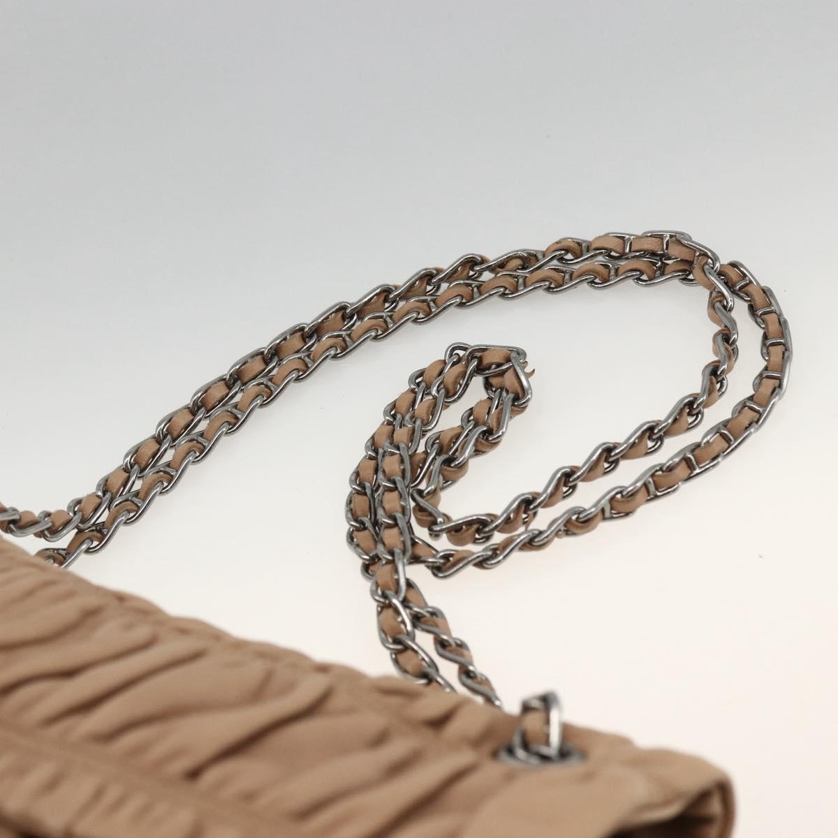PRADA Chain Shoulder Bag Leather Beige Silver Auth BSZ397