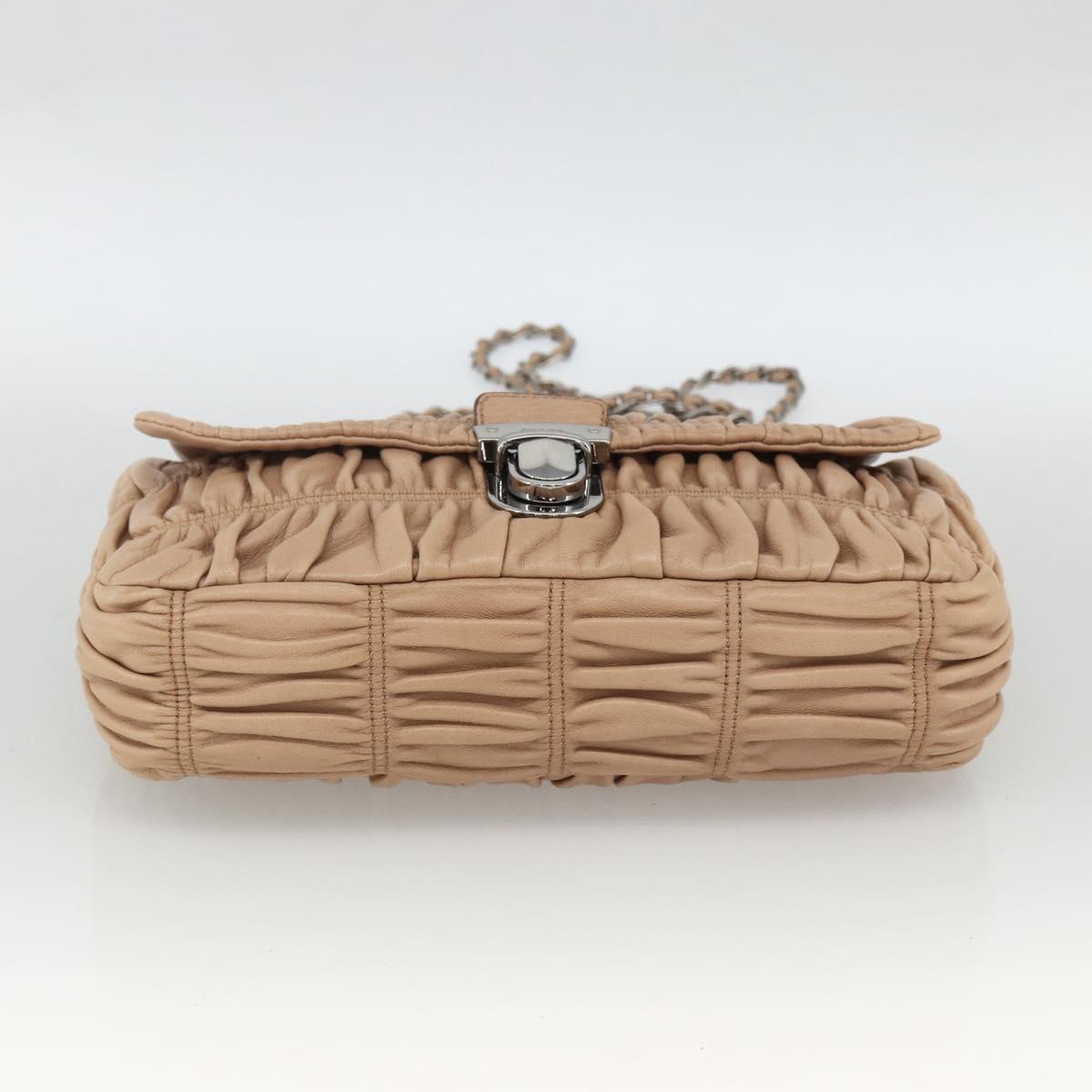 PRADA Chain Shoulder Bag Leather Beige Silver Auth BSZ397