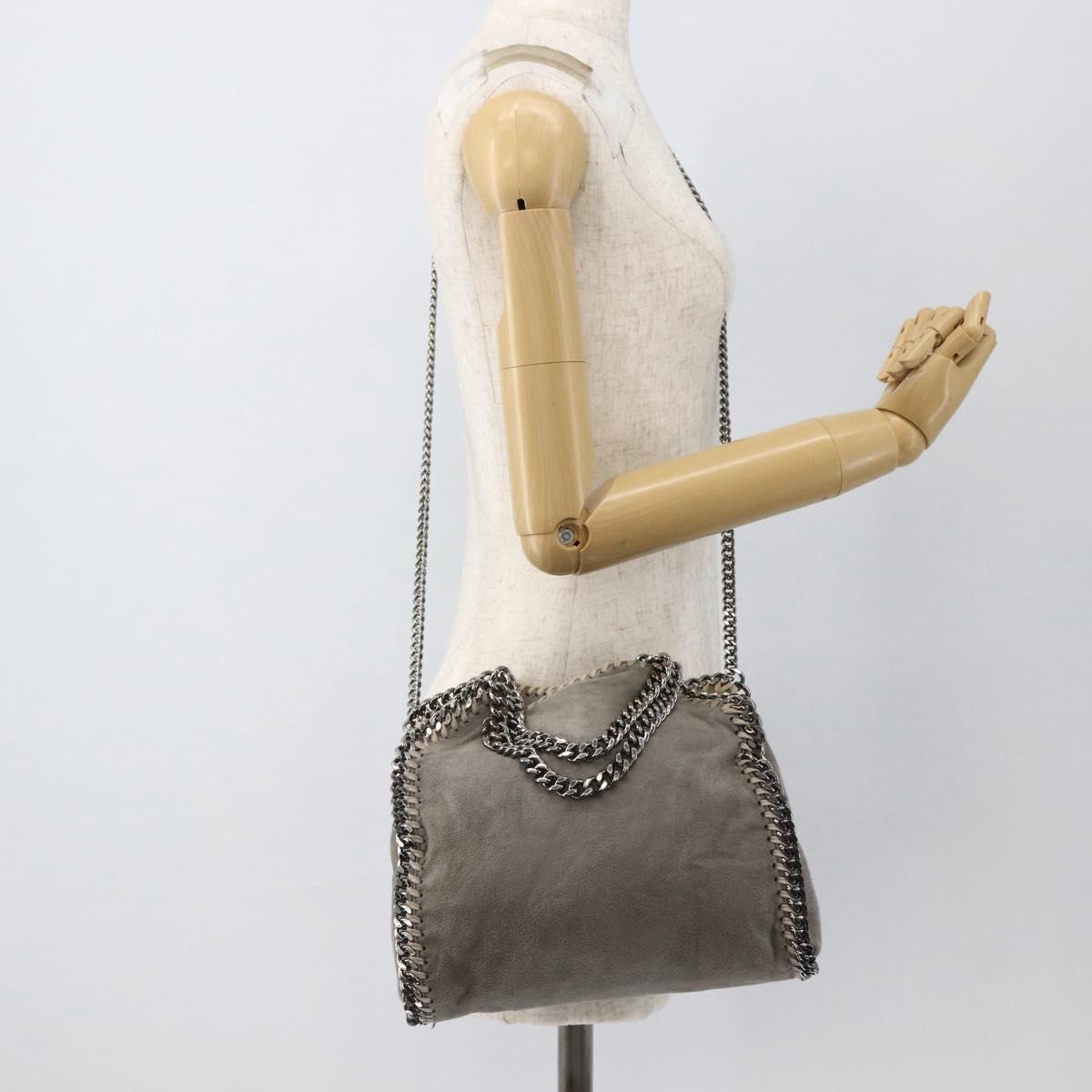 Stella MacCartney Chain Fabera Shoulder Bag Polyester Gray Silver Auth BSZ398