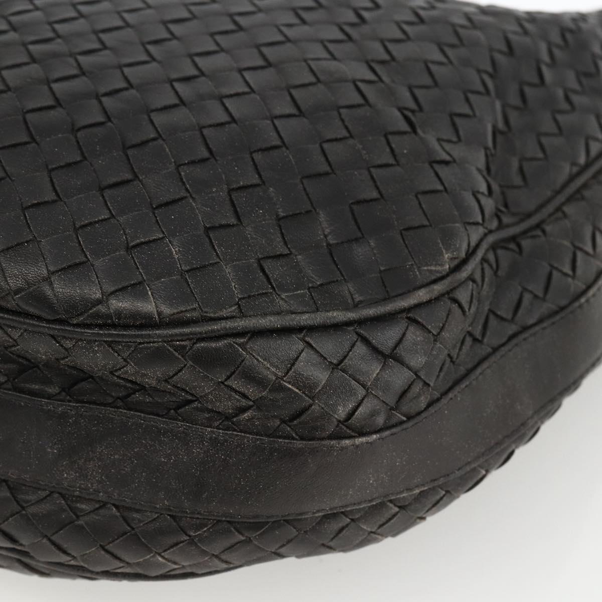 BOTTEGA VENETA INTRECCIATO Shoulder Bag Leather Black Gold Auth BSZ399