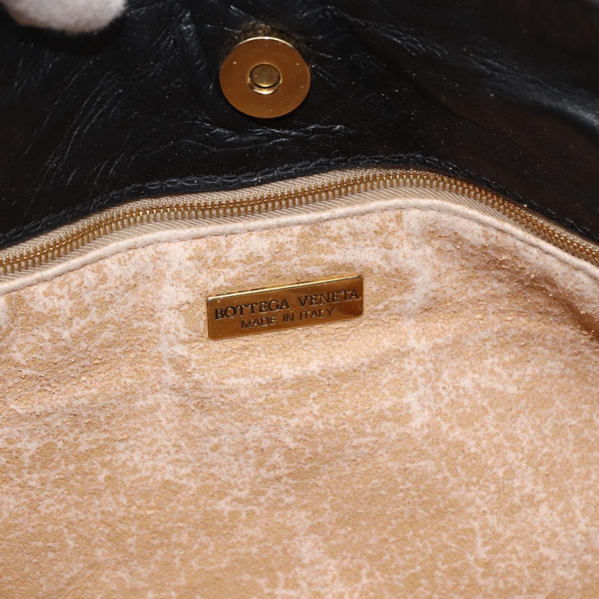 BOTTEGA VENETA INTRECCIATO Shoulder Bag Leather Black Gold Auth BSZ399