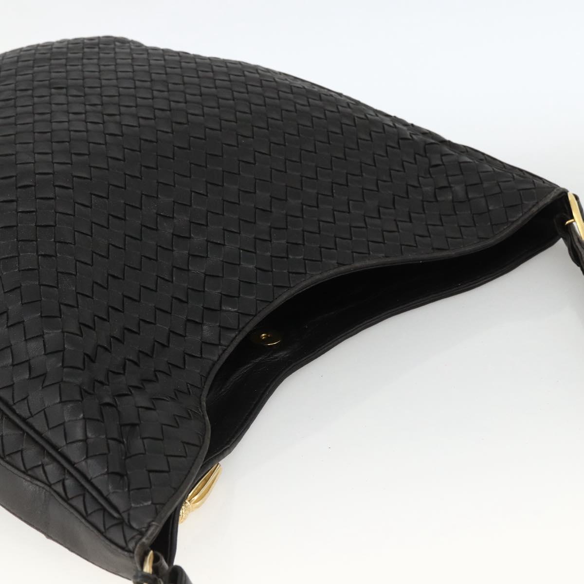 BOTTEGA VENETA INTRECCIATO Shoulder Bag Leather Black Gold Auth BSZ399