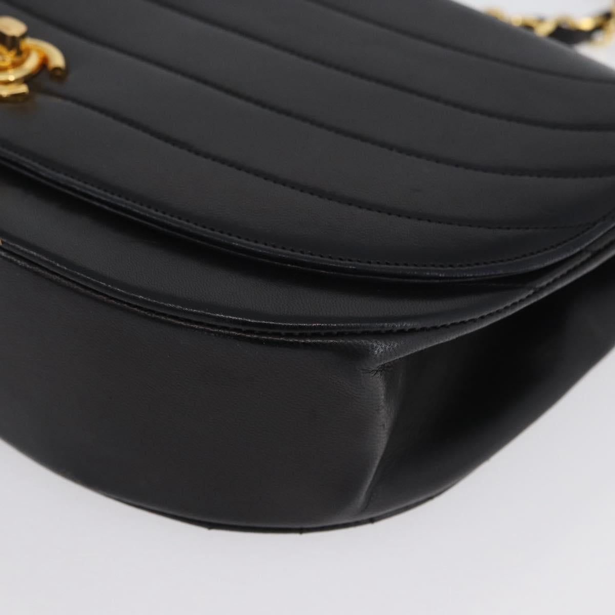 CHANEL Half Moon Chain Shoulder Bag Lamb Skin Black Gold CC Auth BSZ402