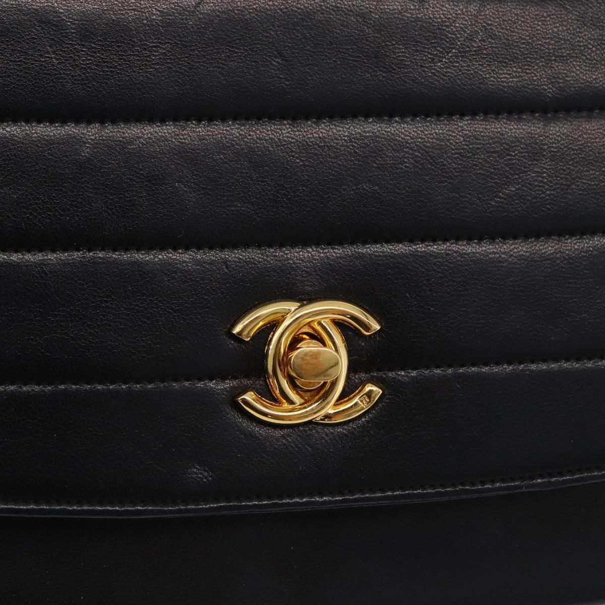CHANEL Half Moon Chain Shoulder Bag Lamb Skin Black Gold CC Auth BSZ402