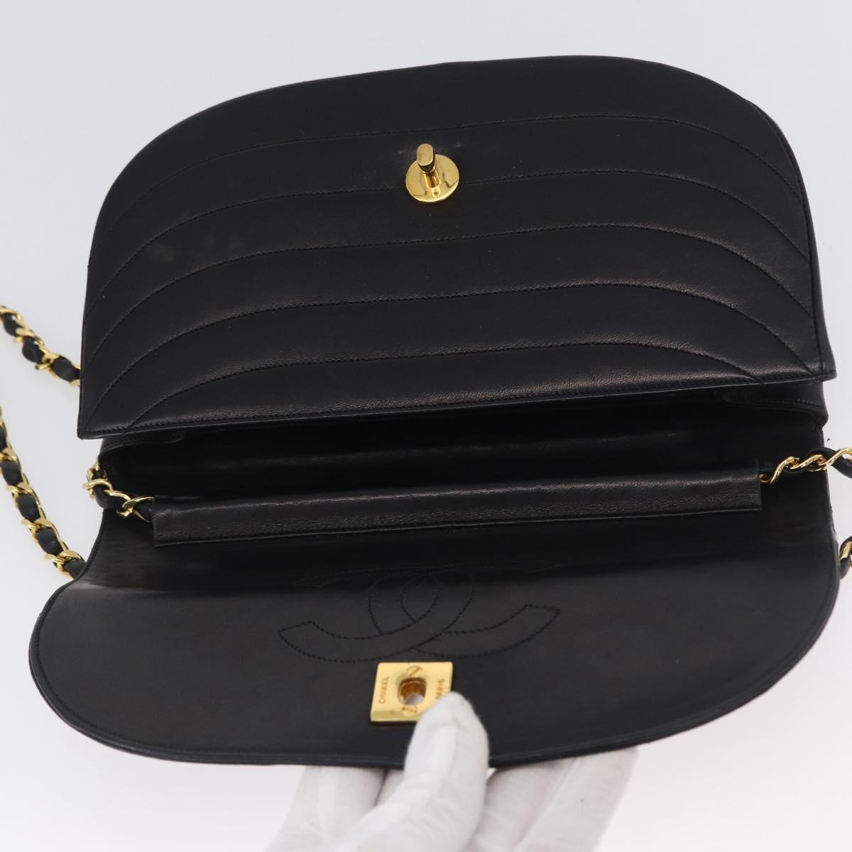 CHANEL Half Moon Chain Shoulder Bag Lamb Skin Black Gold CC Auth BSZ402