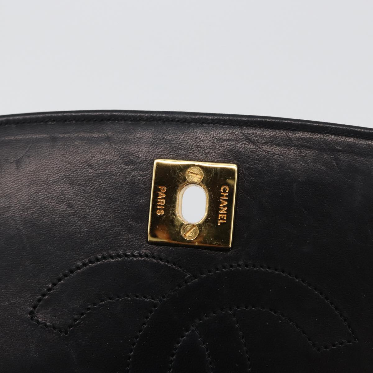 CHANEL Half Moon Chain Shoulder Bag Lamb Skin Black Gold CC Auth BSZ402