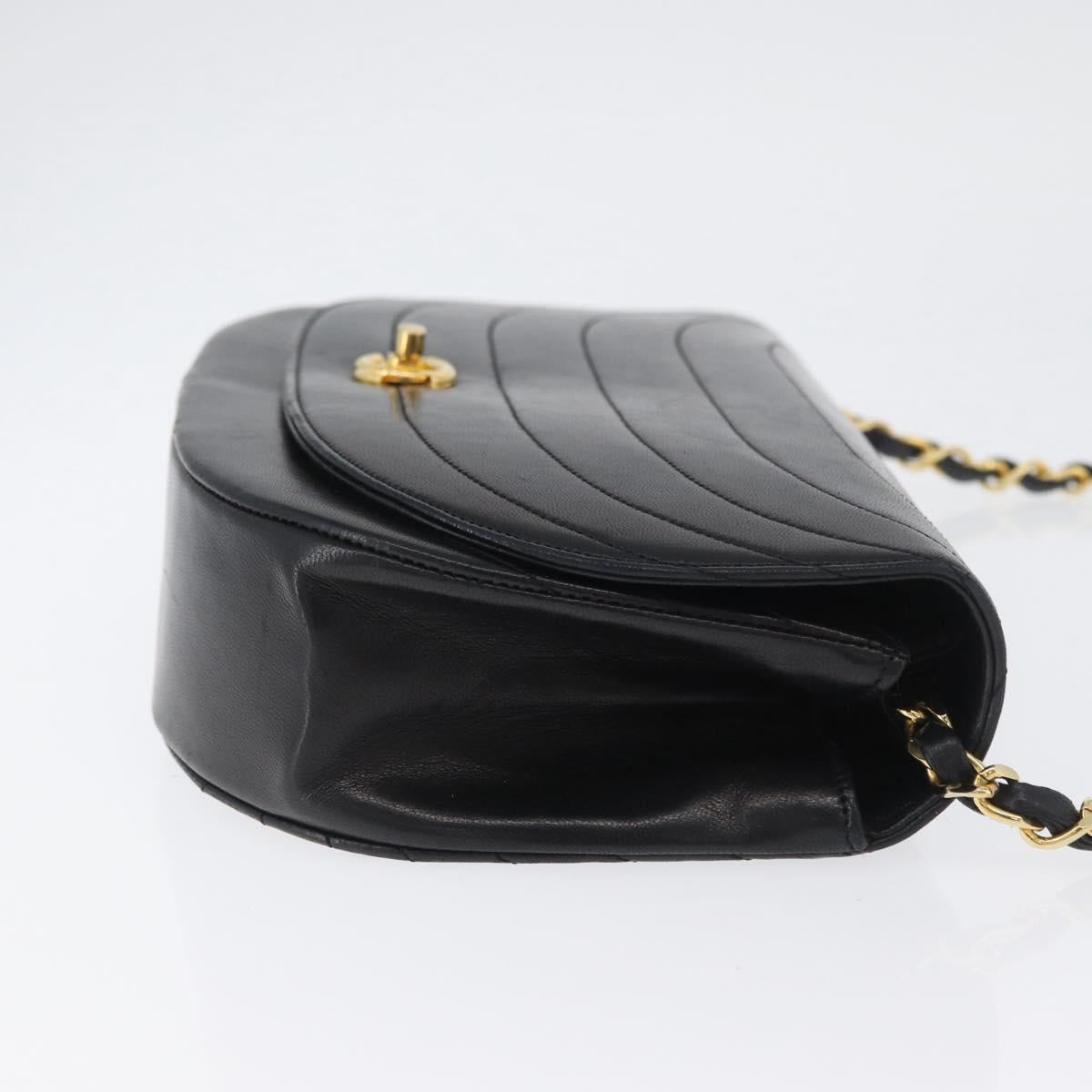 CHANEL Half Moon Chain Shoulder Bag Lamb Skin Black Gold CC Auth BSZ402