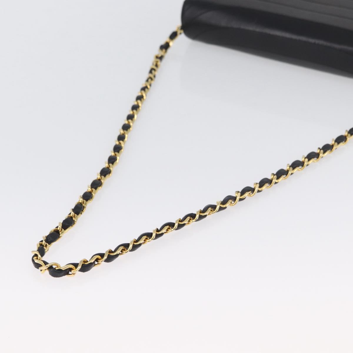 CHANEL Half Moon Chain Shoulder Bag Lamb Skin Black Gold CC Auth BSZ402