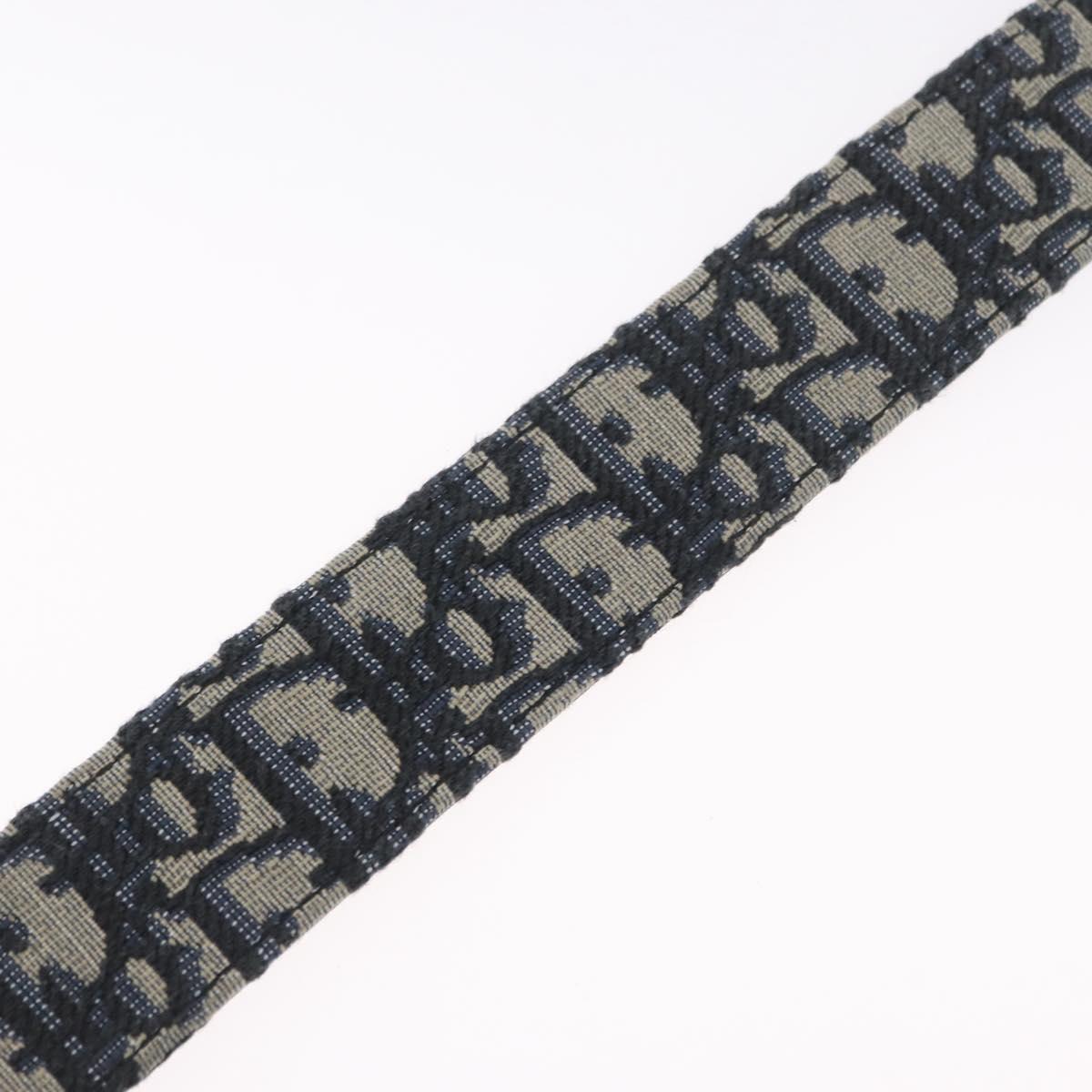 Christian Dior Oblique Trotter Canvas Belt 40.2"" Navy Silver Auth BSZ403M