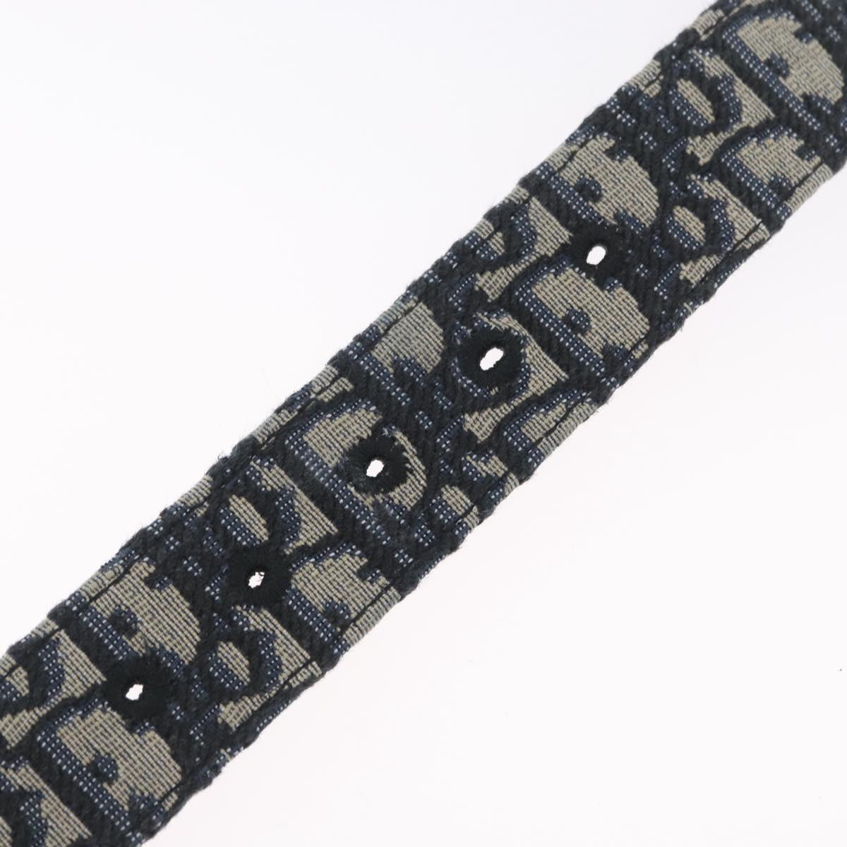 Christian Dior Oblique Trotter Canvas Belt 40.2"" Navy Silver Auth BSZ403M