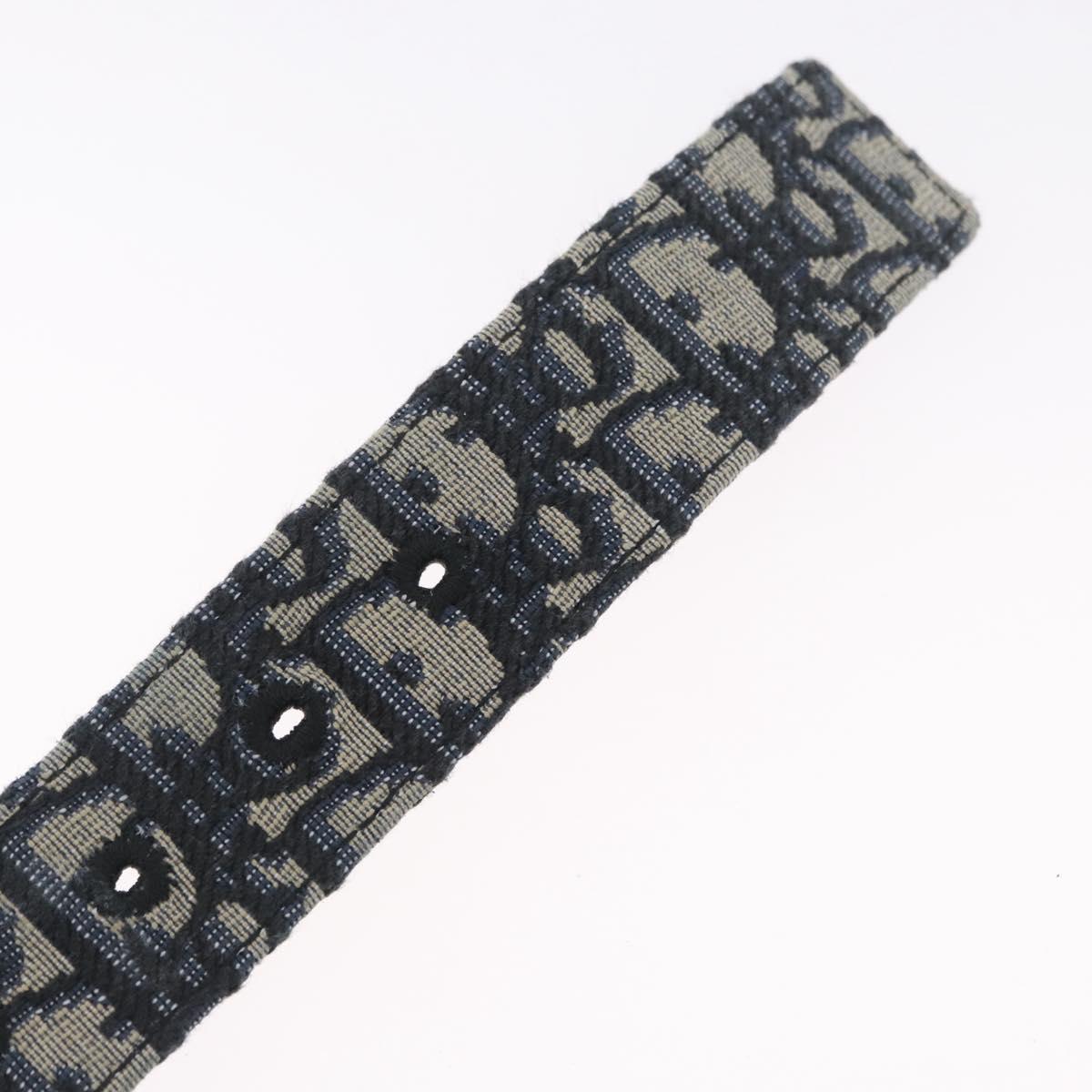 Christian Dior Oblique Trotter Canvas Belt 40.2"" Navy Silver Auth BSZ403M