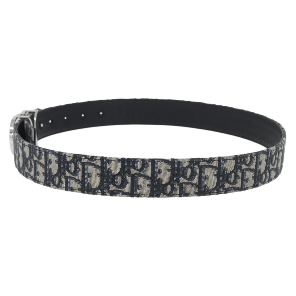 Christian Dior Oblique Trotter Canvas Belt 40.2"" Navy Silver Auth BSZ403M