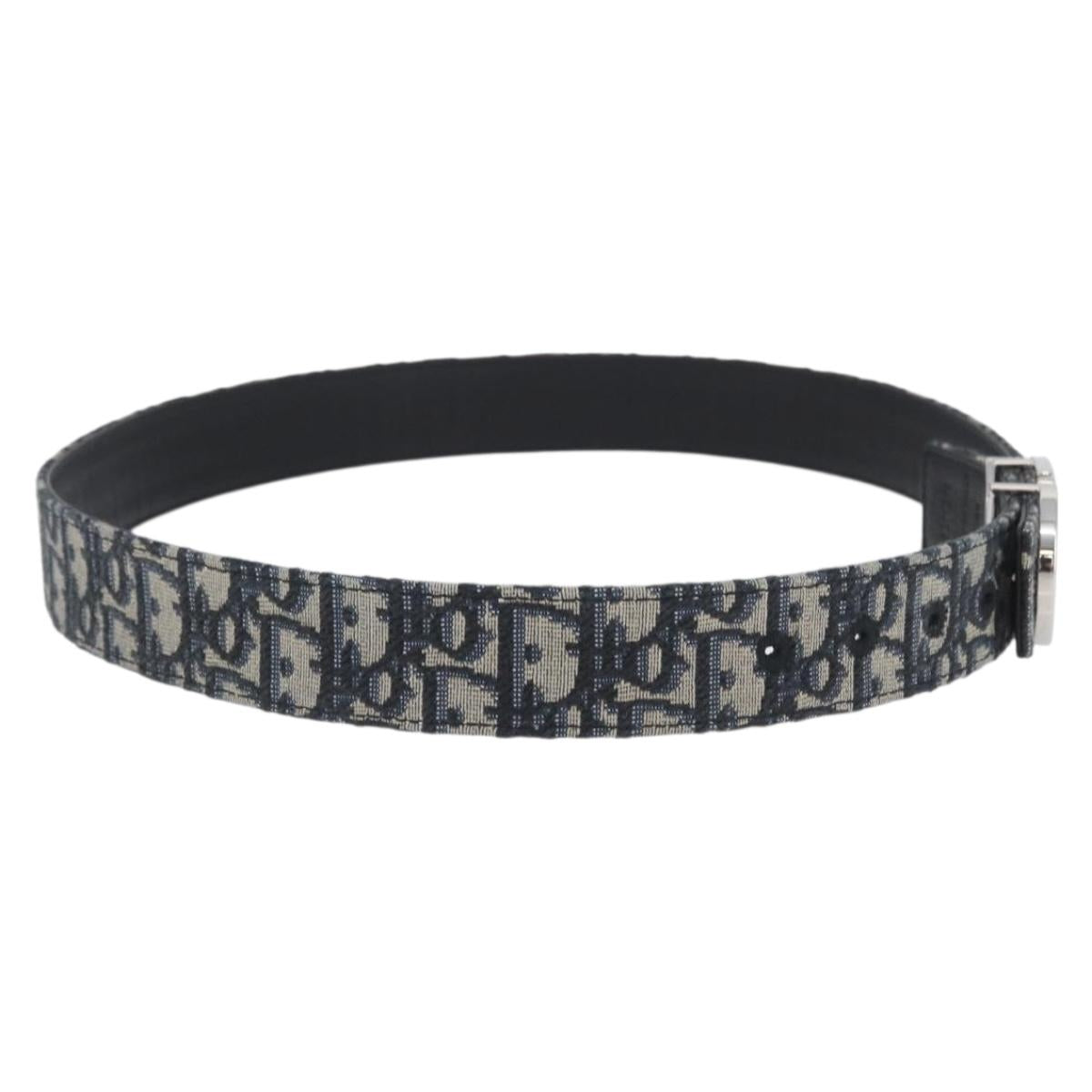 Christian Dior Oblique Trotter Canvas Belt 40.2"" Navy Silver Auth BSZ403M