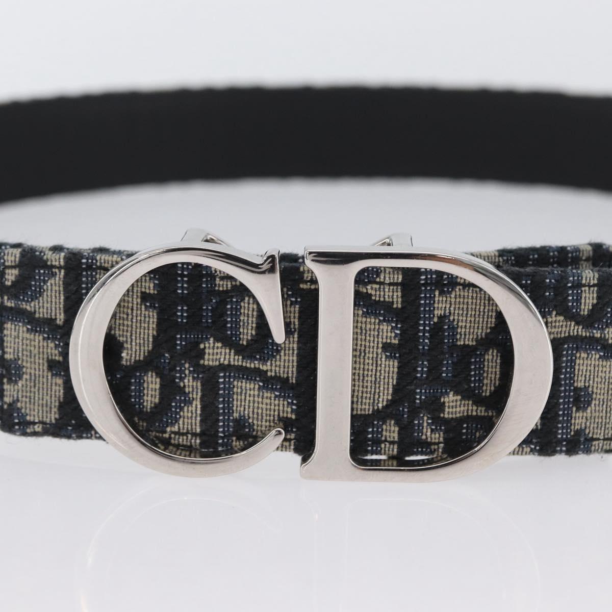 Christian Dior Oblique Trotter Canvas Belt 40.2"" Navy Silver Auth BSZ403M