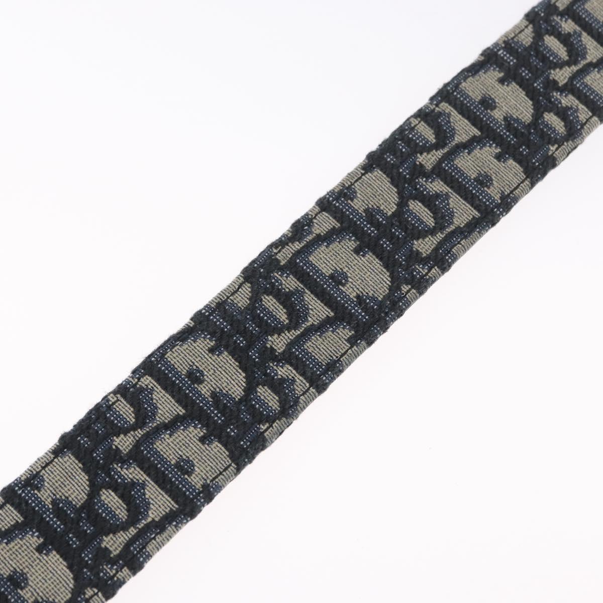 Christian Dior Oblique Trotter Canvas Belt 40.2"" Navy Silver Auth BSZ403M