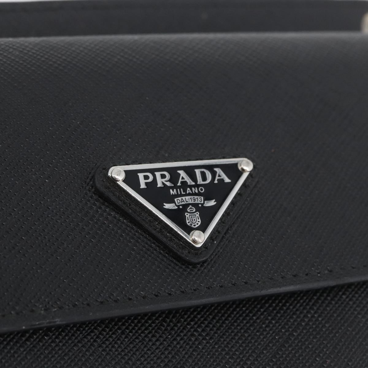 PRADA Pouch Safiano leather Black Silver Auth BSZ405