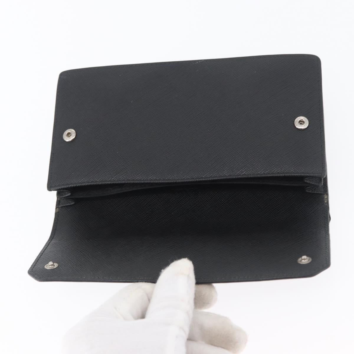 PRADA Pouch Safiano leather Black Silver Auth BSZ405