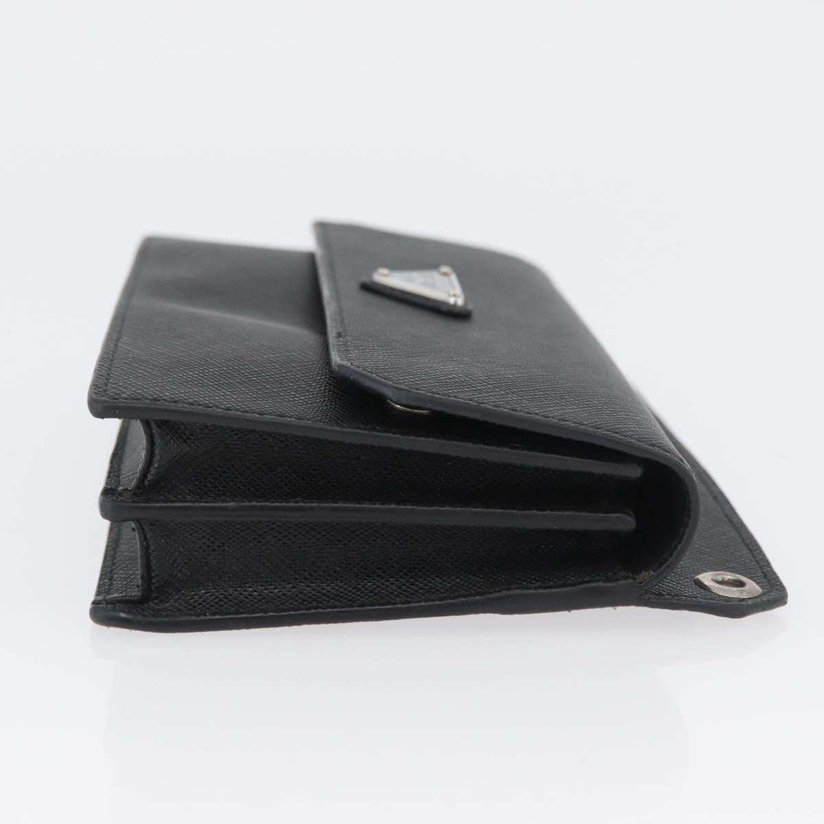 PRADA Pouch Safiano leather Black Silver Auth BSZ405
