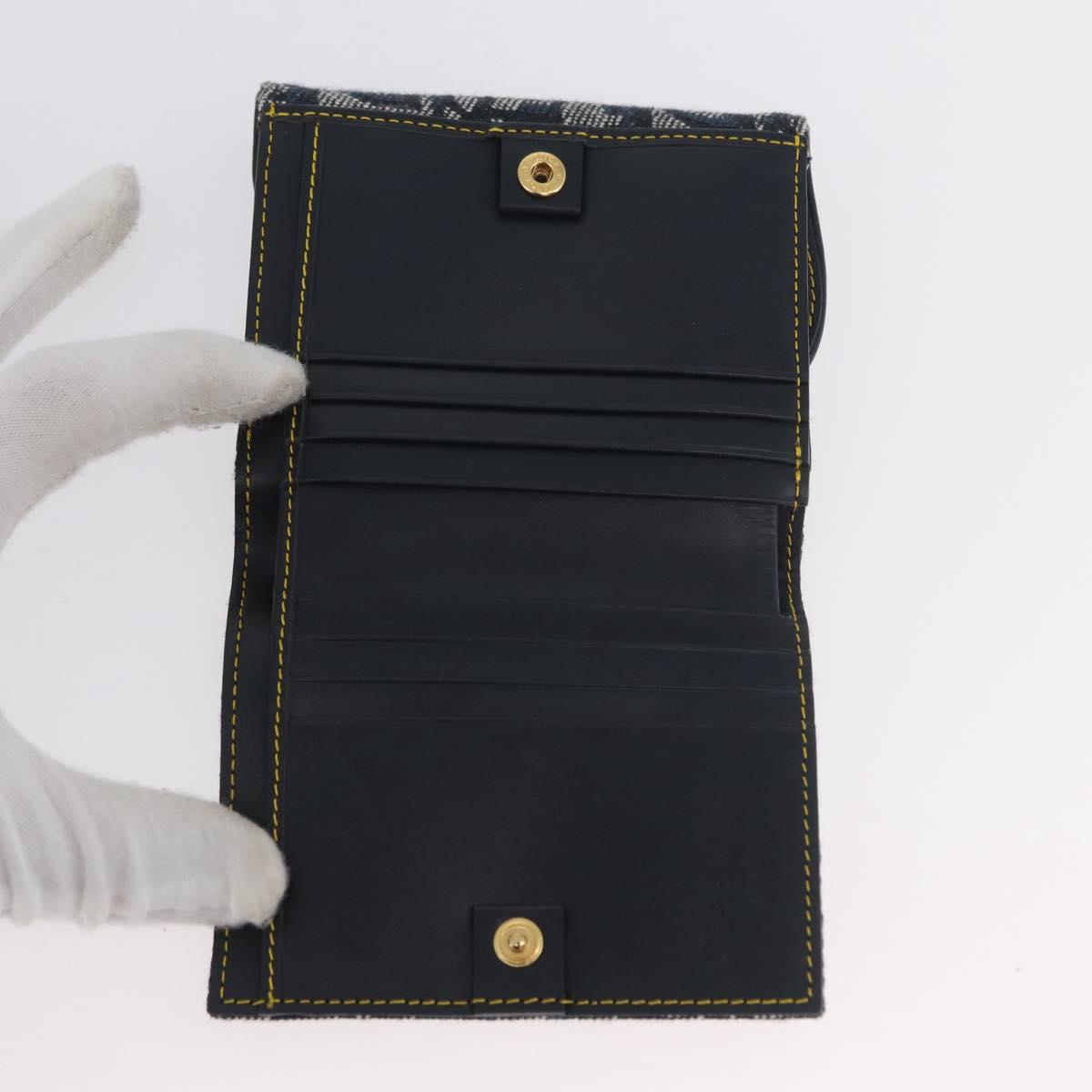 Christian Dior Trotter Canvas Wallet Navy Gold Auth BSZ409V
