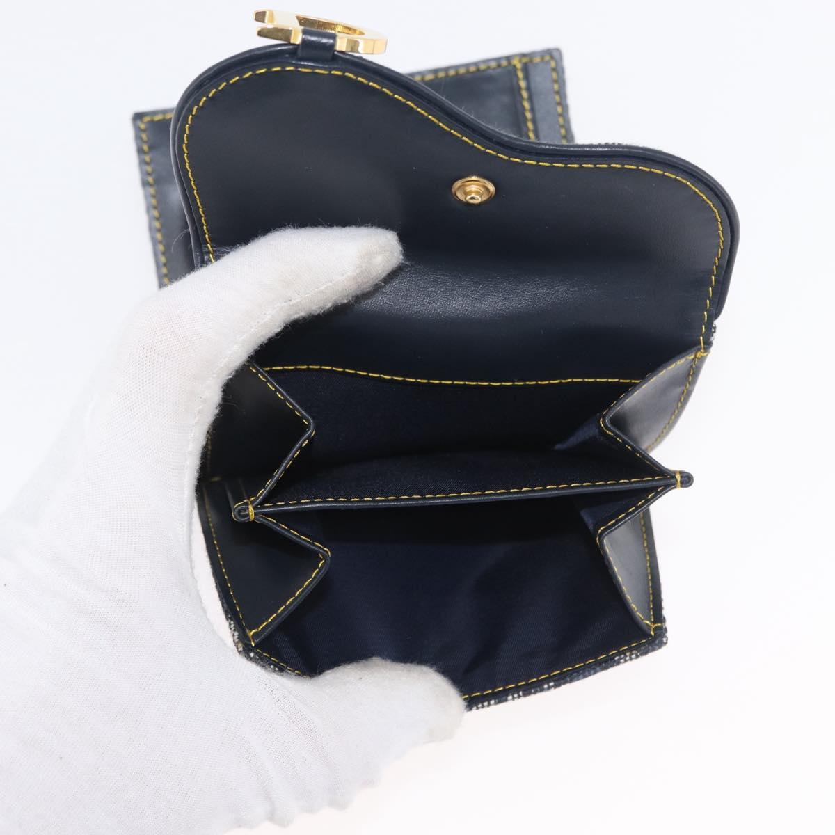 Christian Dior Trotter Canvas Wallet Navy Gold Auth BSZ409V