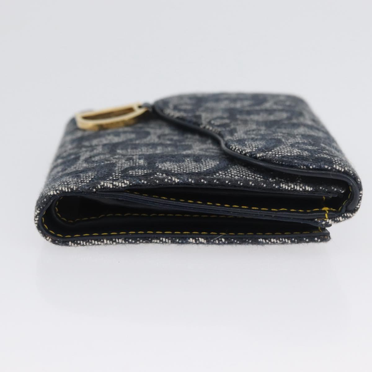 Christian Dior Trotter Canvas Wallet Navy Gold Auth BSZ409V