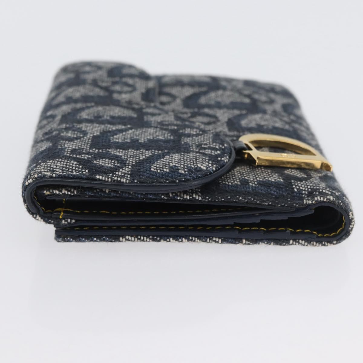 Christian Dior Trotter Canvas Wallet Navy Gold Auth BSZ409V