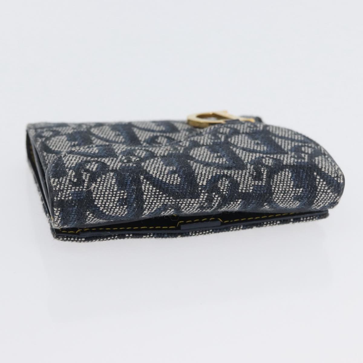 Christian Dior Trotter Canvas Wallet Navy Gold Auth BSZ409V