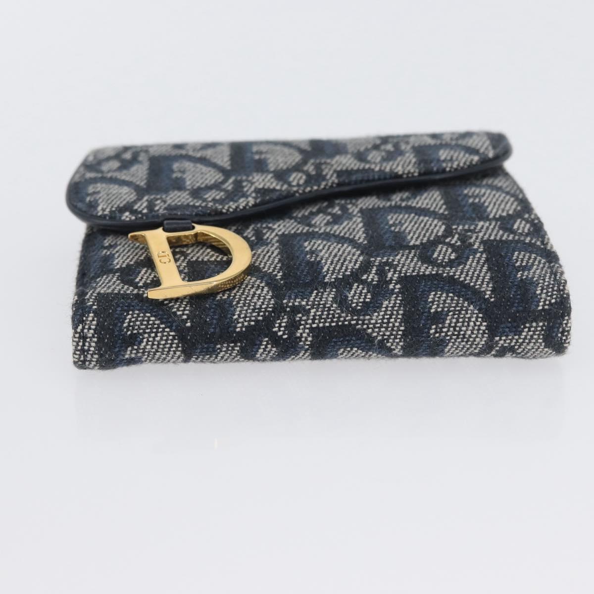 Christian Dior Trotter Canvas Wallet Navy Gold Auth BSZ409V