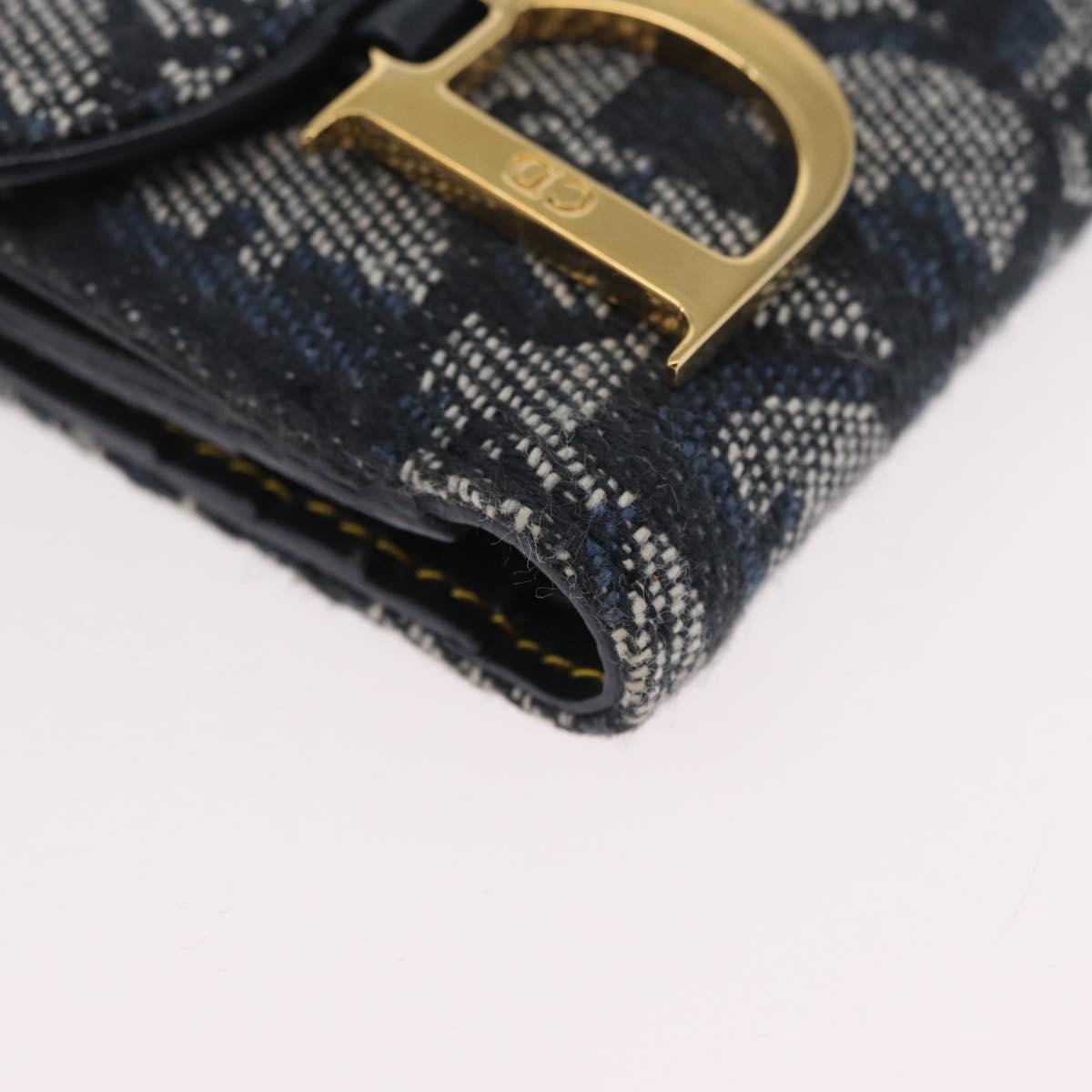 Christian Dior Trotter Canvas Wallet Navy Gold Auth BSZ409V