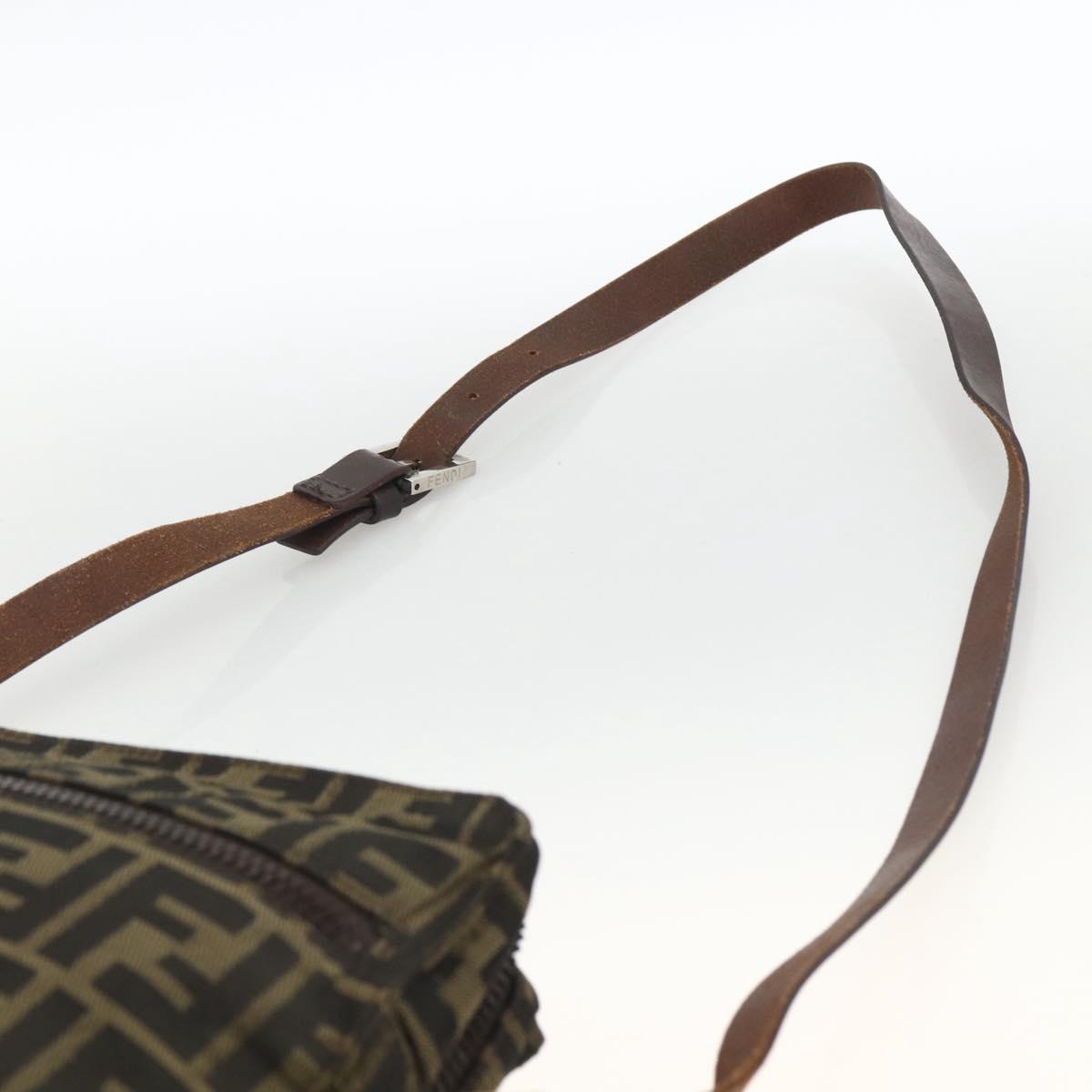 FENDI Zucca Canvas Shoulder Bag Black Brown Auth BSZ424