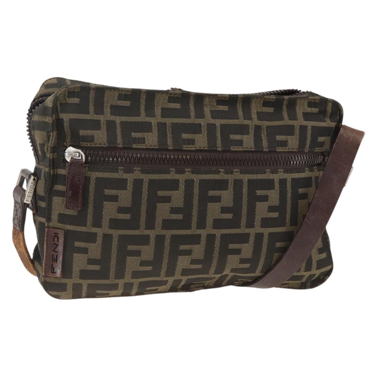 FENDI Zucca Canvas Shoulder Bag Black Brown Auth BSZ424