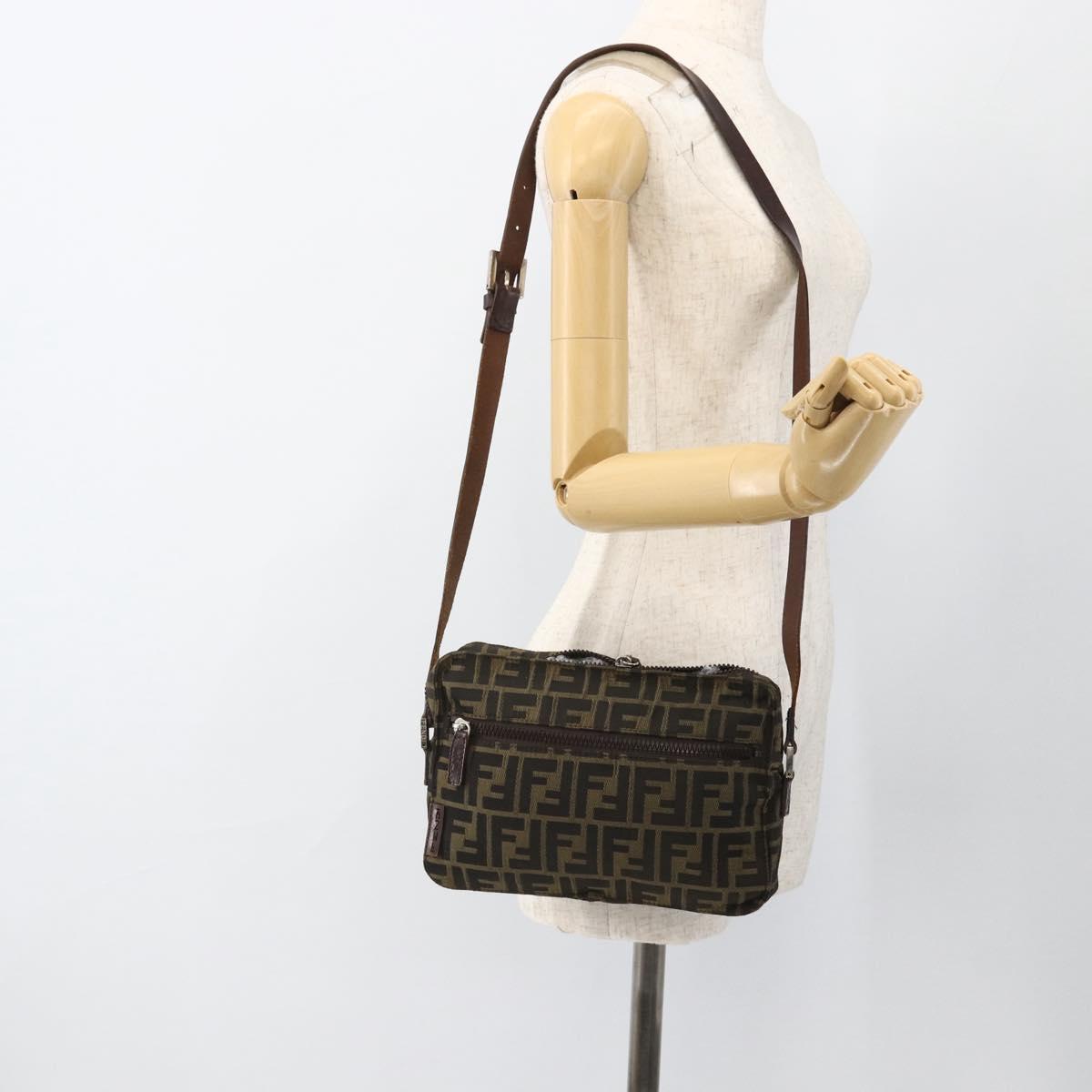 FENDI Zucca Canvas Shoulder Bag Black Brown Auth BSZ424