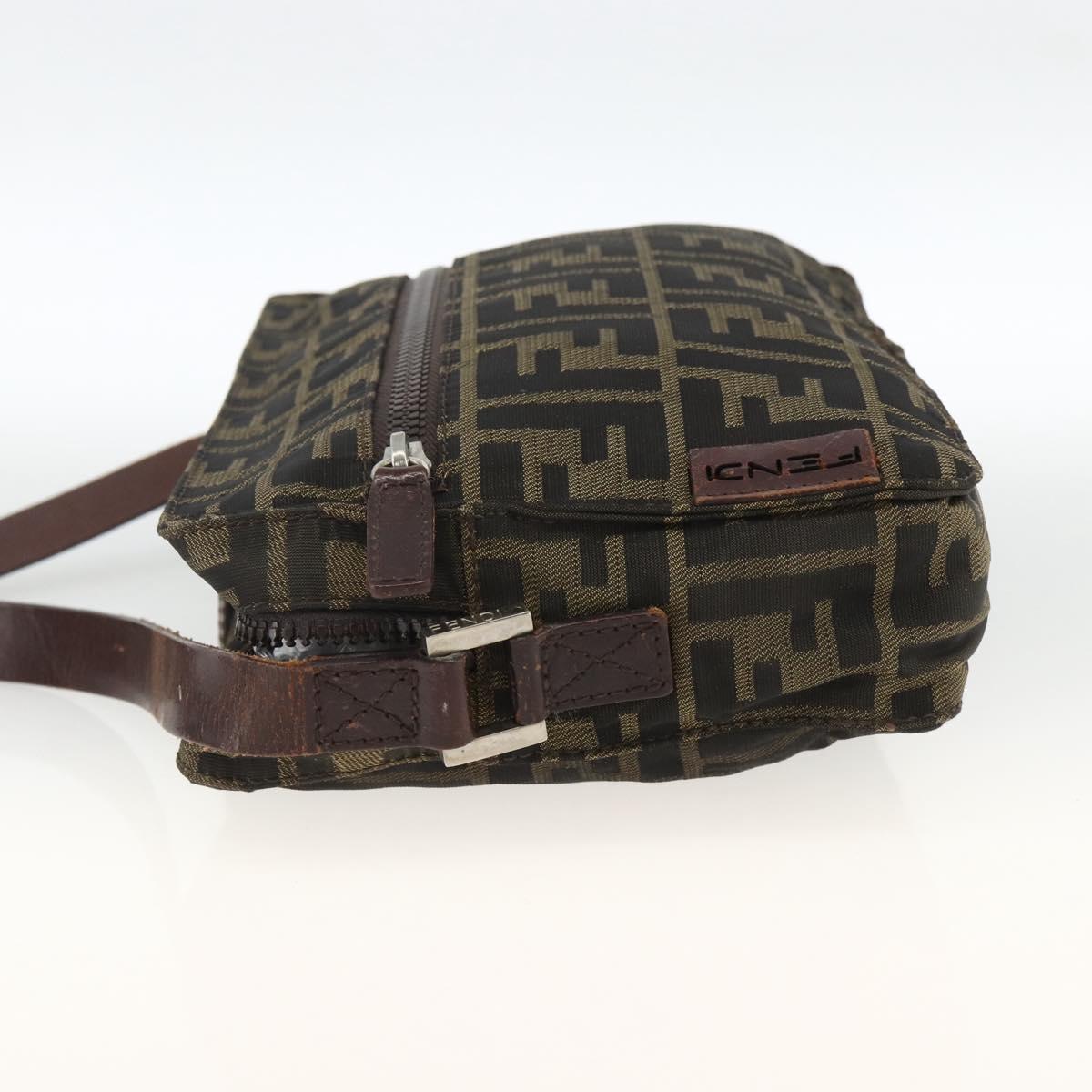 FENDI Zucca Canvas Shoulder Bag Black Brown Auth BSZ424