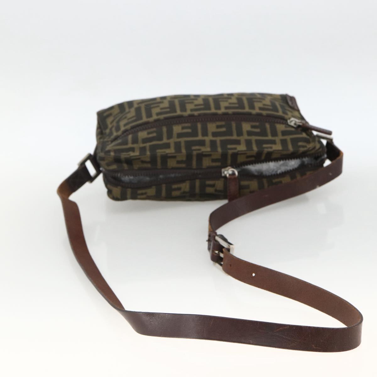 FENDI Zucca Canvas Shoulder Bag Black Brown Auth BSZ424