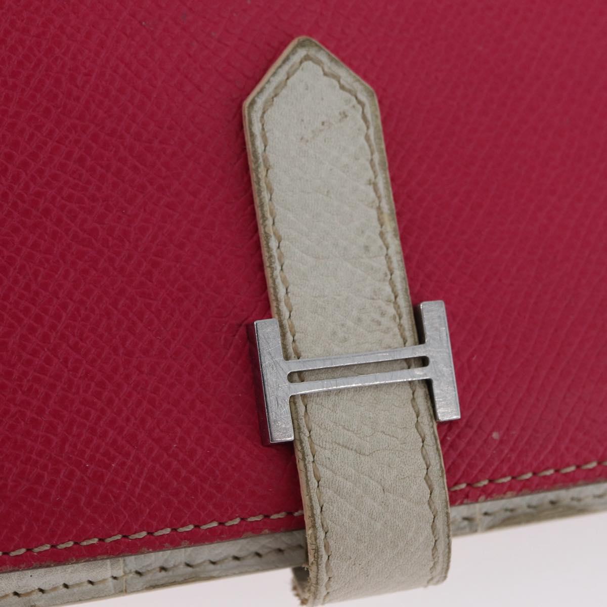 HERMES Bean Soufflé Long Wallet Leather Pink Silver Auth BSZ451