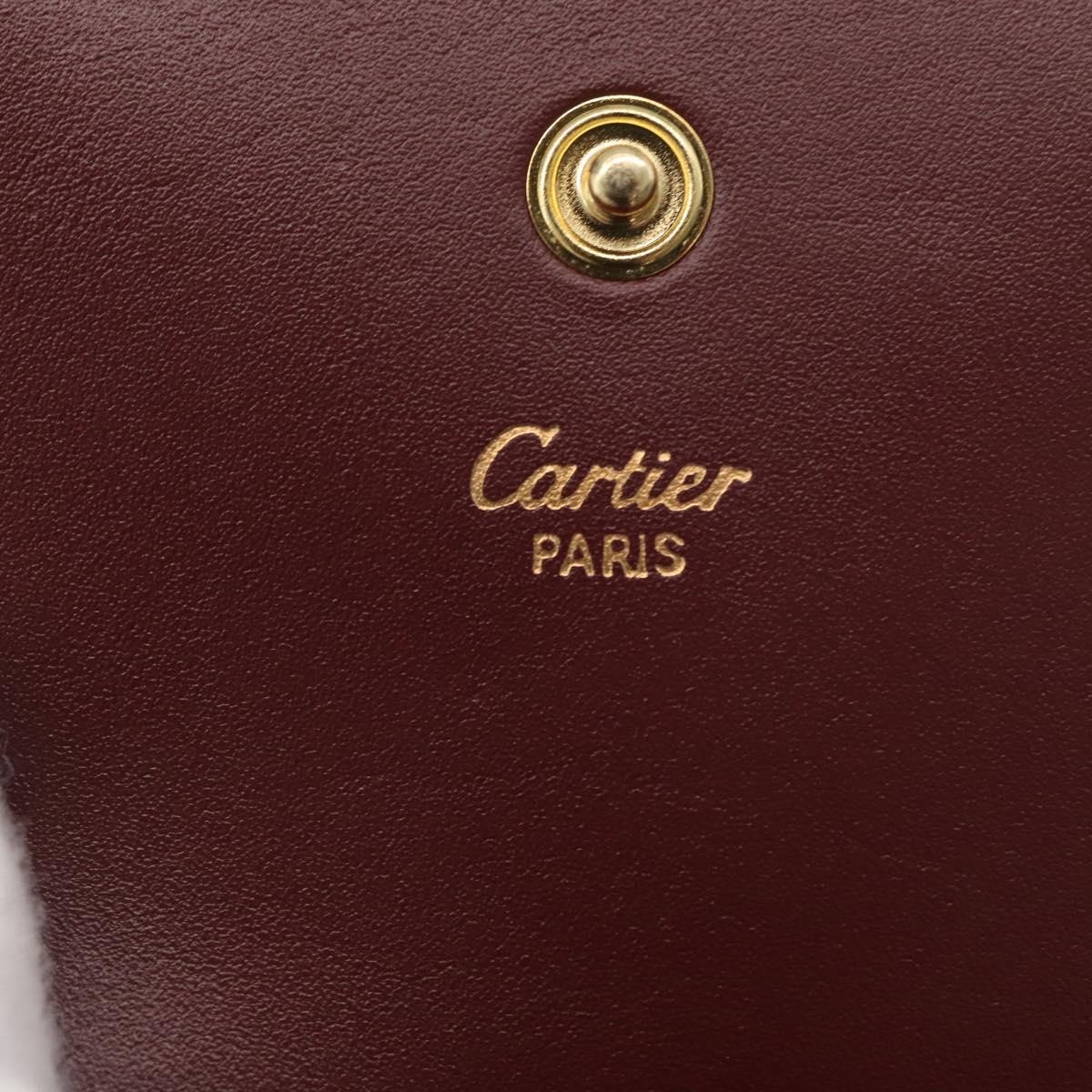 CARTIER Must Line Coin Purse Leather Bordeaux Gold Auth BSZ452A