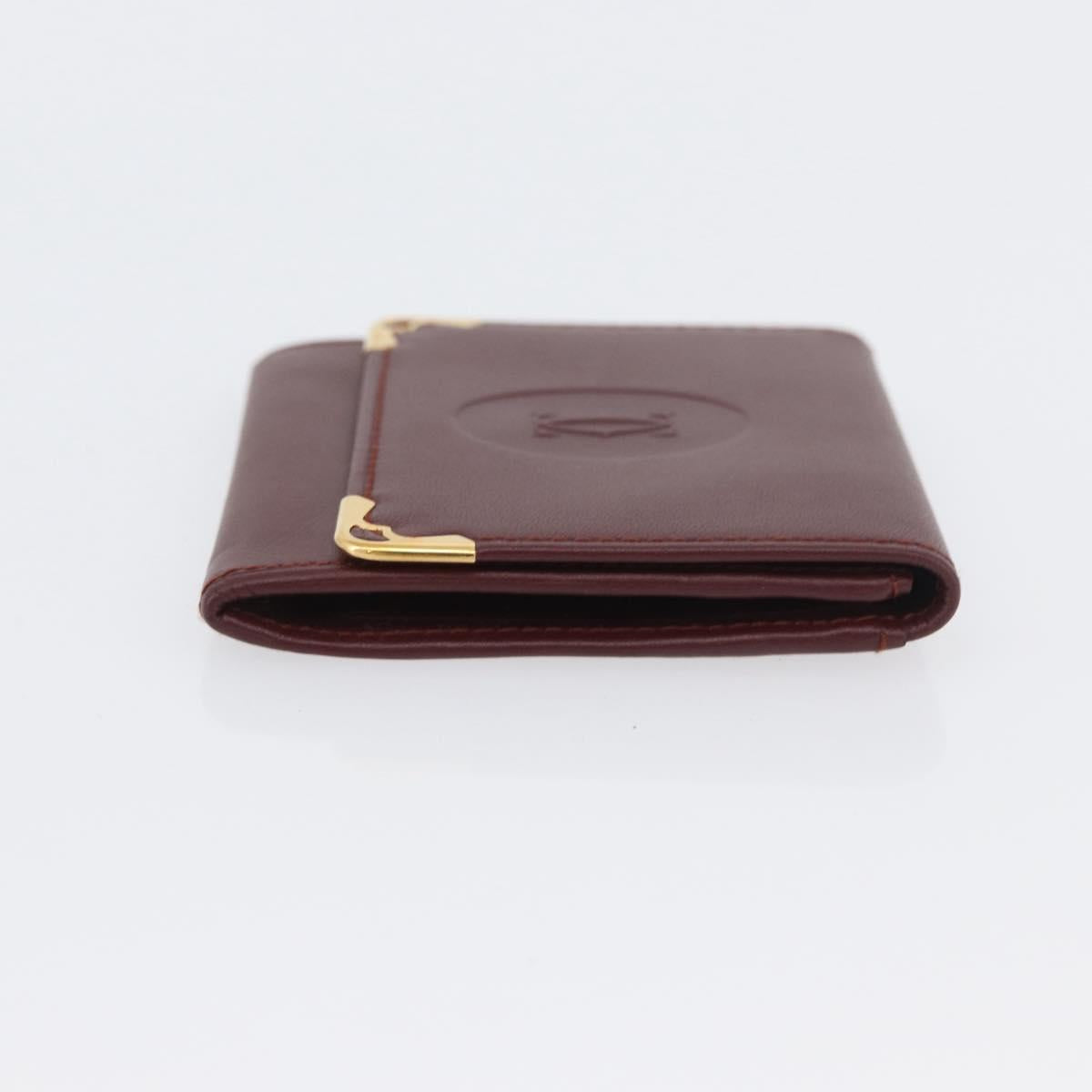 CARTIER Must Line Coin Purse Leather Bordeaux Gold Auth BSZ452A