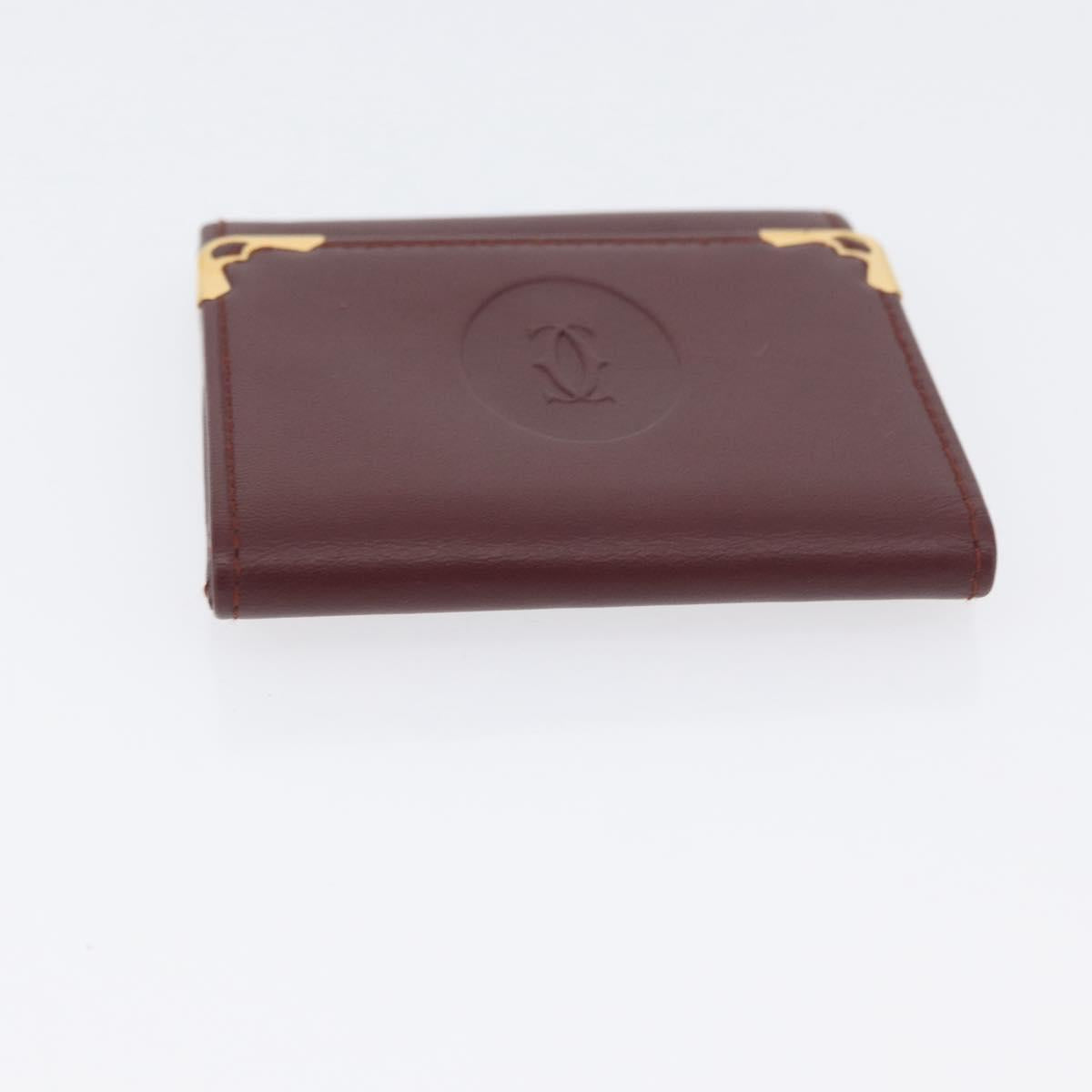 CARTIER Must Line Coin Purse Leather Bordeaux Gold Auth BSZ452A