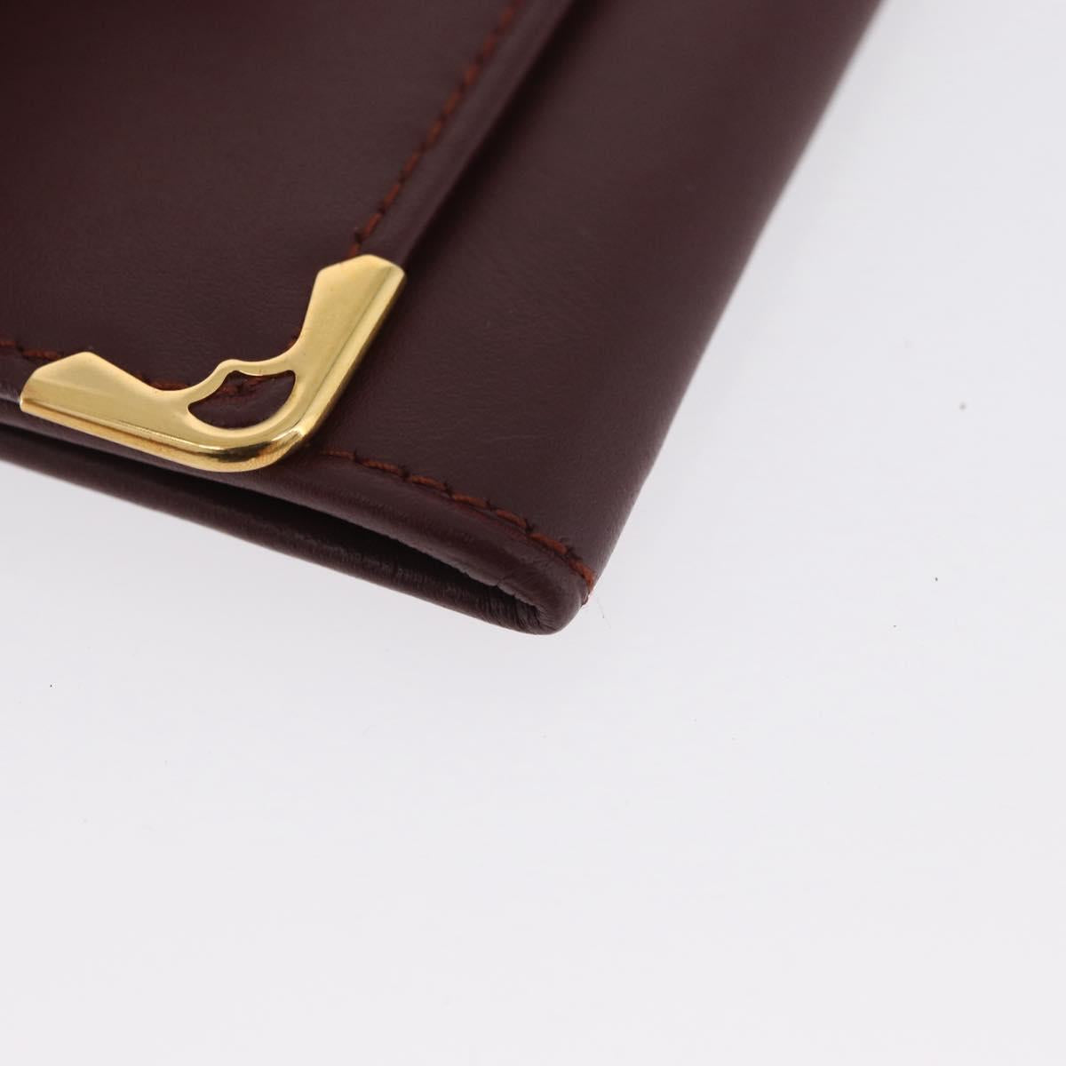 CARTIER Must Line Coin Purse Leather Bordeaux Gold Auth BSZ452A