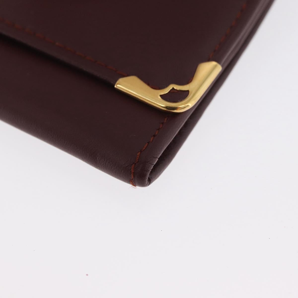 CARTIER Must Line Coin Purse Leather Bordeaux Gold Auth BSZ452A